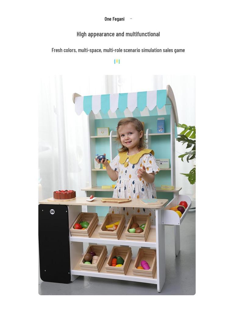 Figani Wooden Play Grocery Store for Kids - Educational Role Play Toys
