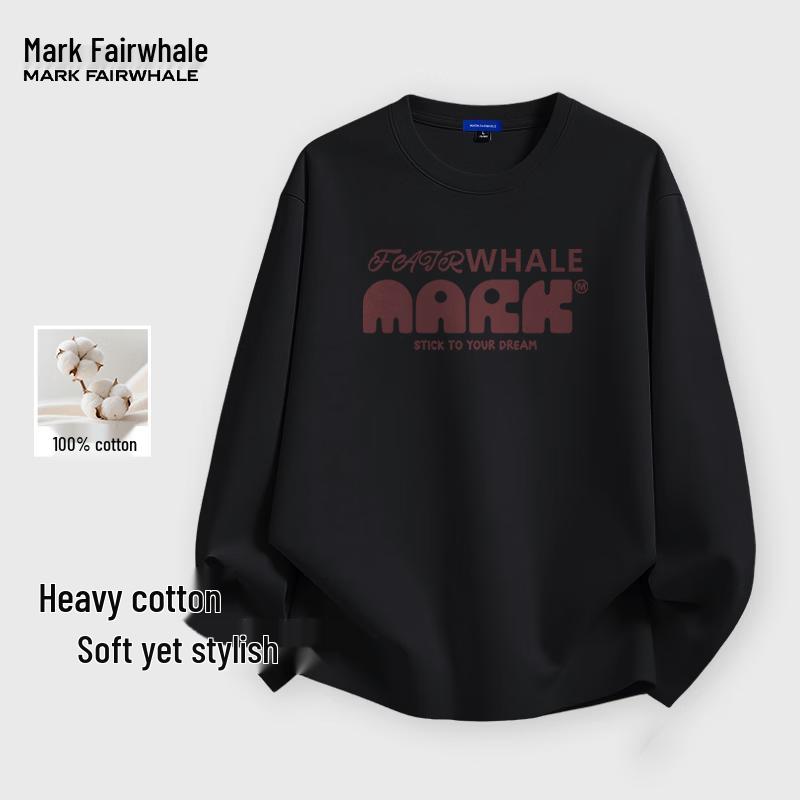 MARK FAIRWHALE Men's Loose Fit 100% Cotton Long Sleeve Round Neck T-Shirt