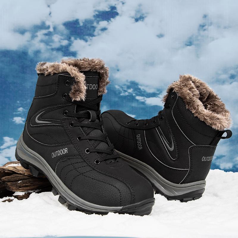 Leather waterproof men's snow boots piled thickened outdoor cotton boots non-slip and cold-resistant outdoor large cotton shoes