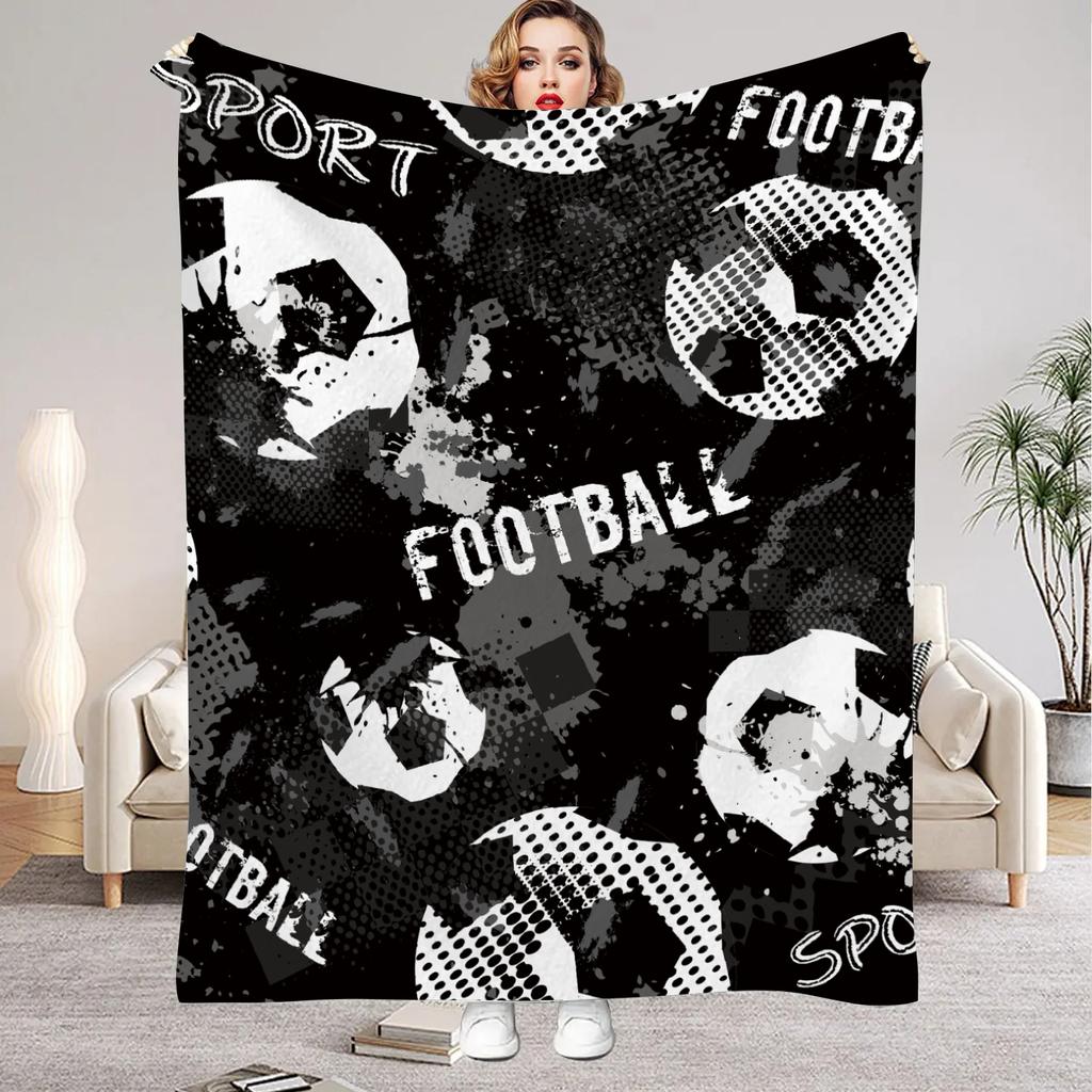 1pc Flannel Blankets Colorful Football Printed Quality Soft Warm Throw Blanket Winter for Kids Boys Couch Bed Fluffy Bedspread