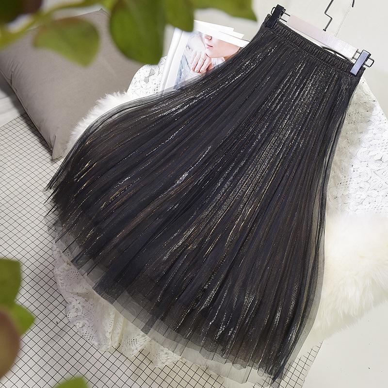 Slim Skirt Midi Length Women's Versatile High-waisted Puffy Pleated Skirt