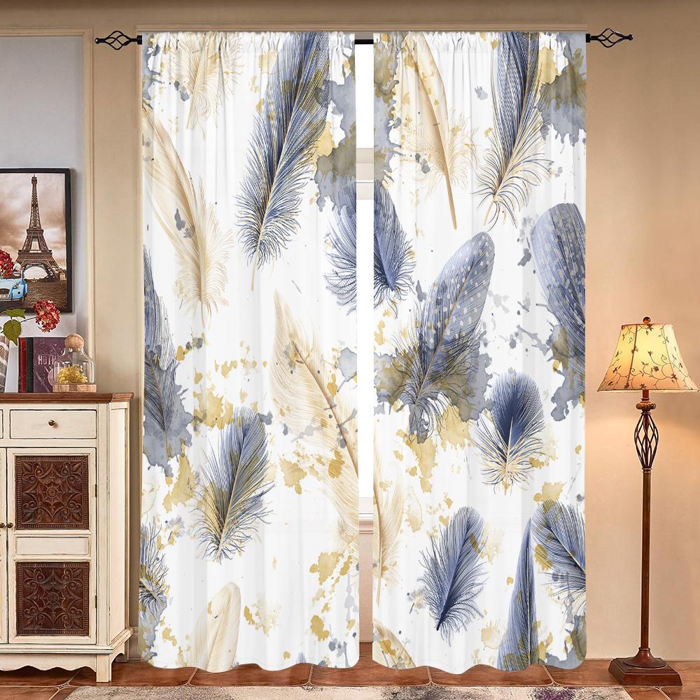 2 pieces, feather curtains - semi blackout - suitable for living room, bedroom, kitchen, home decoration