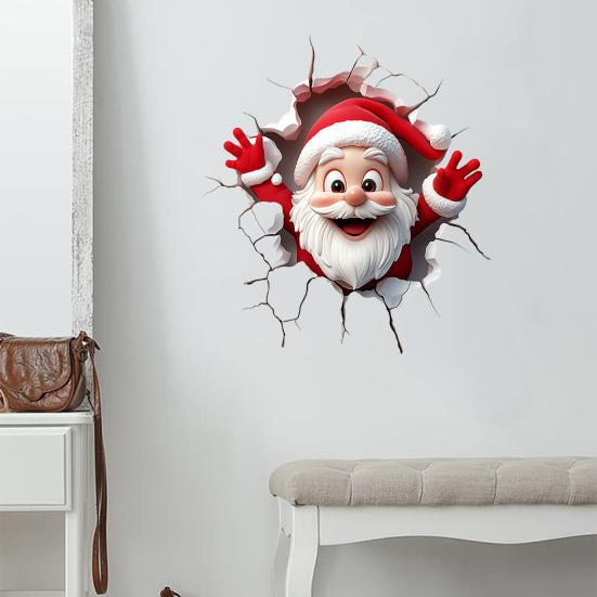 Festive Store Atmosphere Decor Christmas Toilet Sticker, Funny Santa Claus Lid Tank 3D Hole Effect Wall Art Self-Adhesive Waterproof PVC Decal
