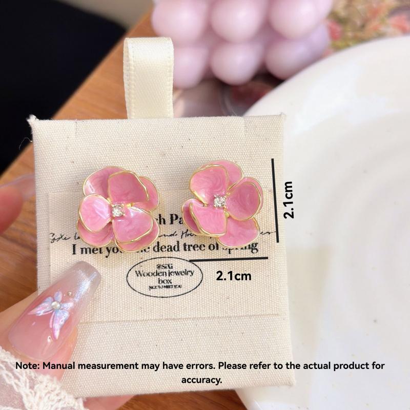 Korean Style Enamel Flower Earrings For Women Dainty Floral Stud Earrings Aesthetic Petal Jewelry Gift Girls Daily Wear Wedding