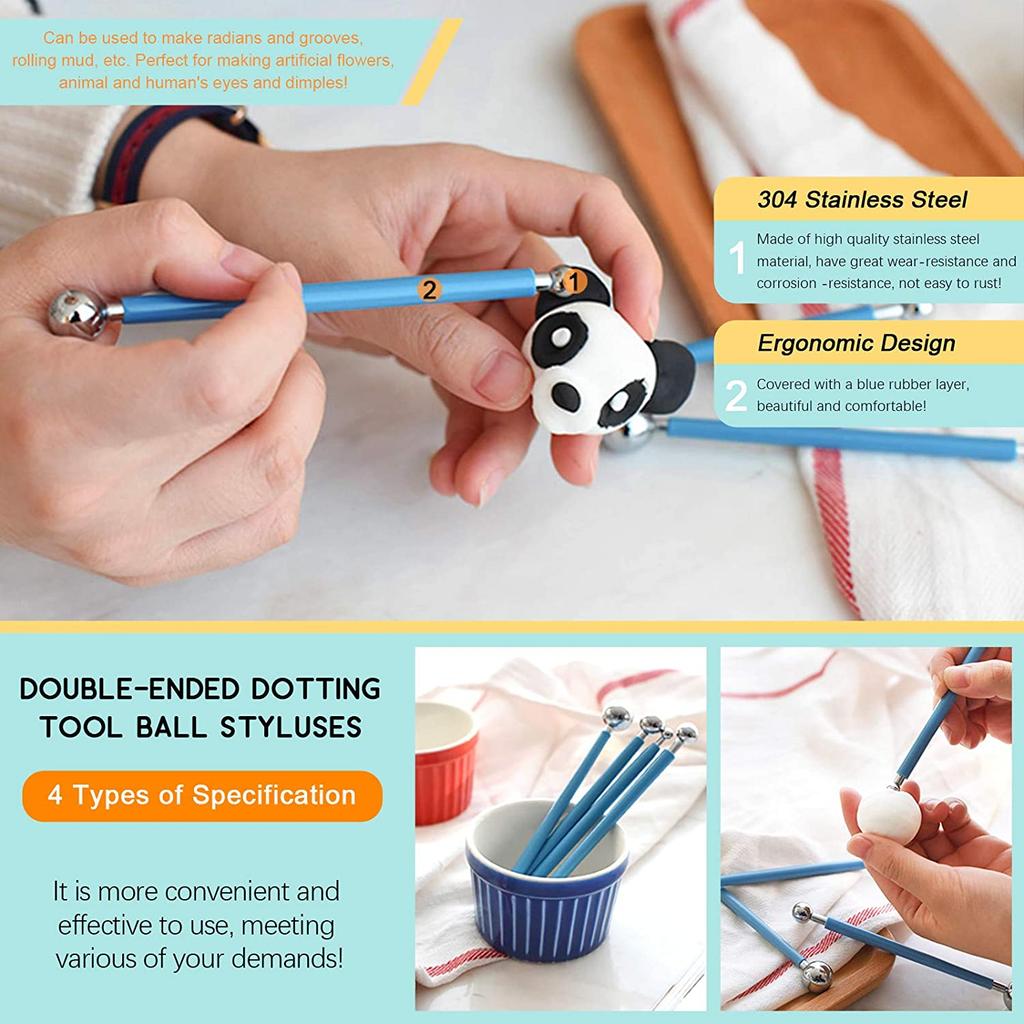 30-Piece Polymer Clay Tools Set Sponge Dotting Pen Plastic Crafts Modeling Tool Ball Stylus Pottery Sculpting Nail Art Supplies