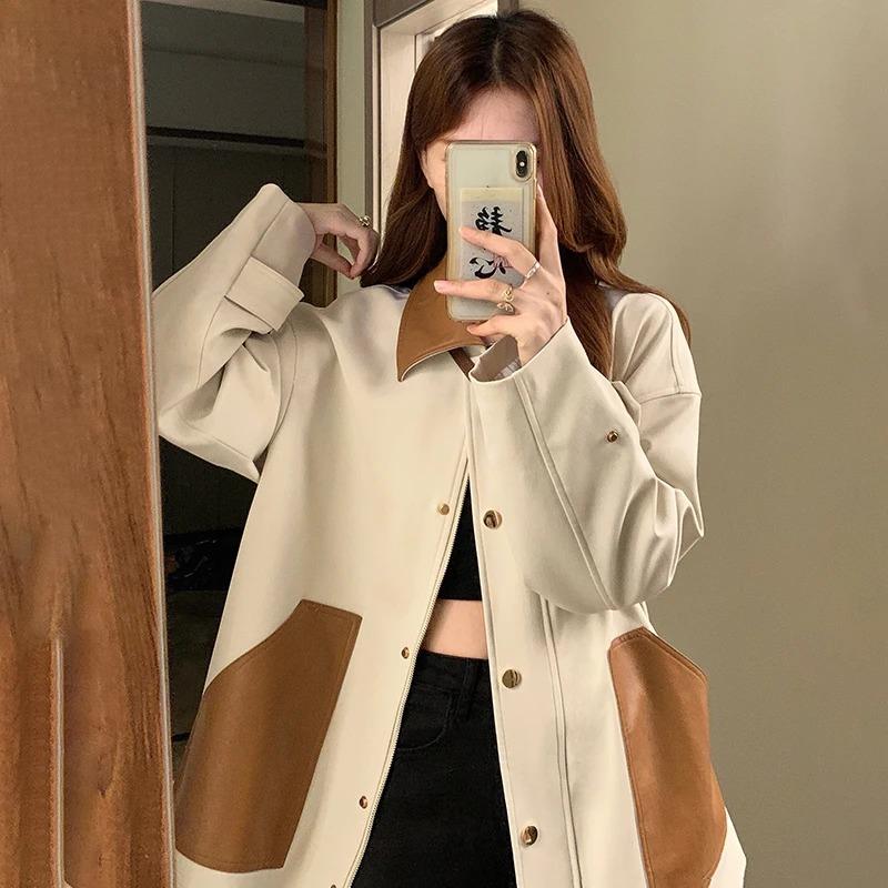 

American Retro Loose Cotton Splicing Short Jacket for Men and Women in Spring and Autumn New Korean Style Design S коричневый