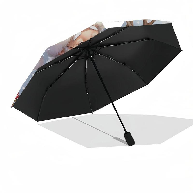1pc Christmas Santa Claus Deer Automatic Opening/Closing Umbrella, Portable Tri-Fold Design with 8 Iron Ribs, Outdoor, Gift for Fans, Travelers, Daily