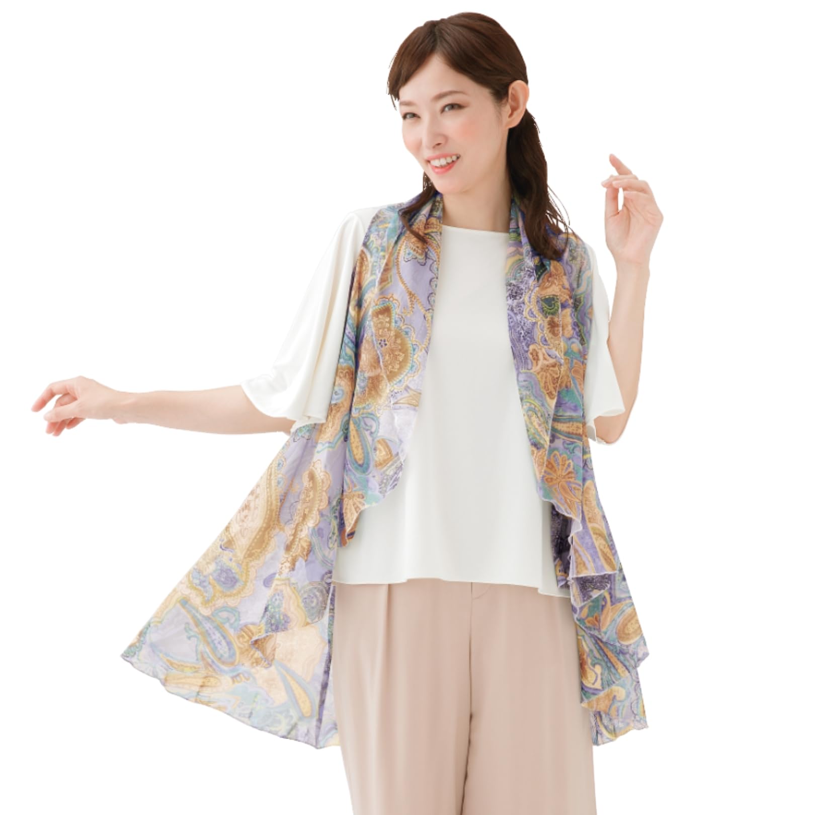 

smile Шарф для похудения Бледный Доступен в 3 цветах [улыбка улыбка] Жилет/Палантин/Длинный жилет, Подчеркивающий фигуру, Цветной, Легкий, Тонкий, Женский, Летний,