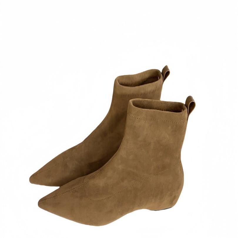 2025 New Flat-bottomed Suede Single Boots Pointed Fashion Boots Simple and Comfortable Short Boots Women's Fashion Versatile Thin Boots