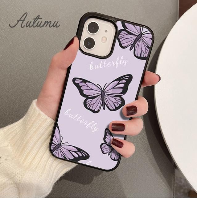 Cute Butterfly Flowers Phone Case for iPhone 11 12 13 14 Pro Max Mini X XR XS SE 2020 5 6S 7 8 Plus Samsung Galaxy S21 S22 Cover