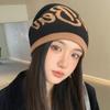 Women's Autumn and Winter Letter Jacquard Knitted Wool Hat Outdoor Thermal Pullover Hat Big Head Circumference Pullover Hat Confinement Hat