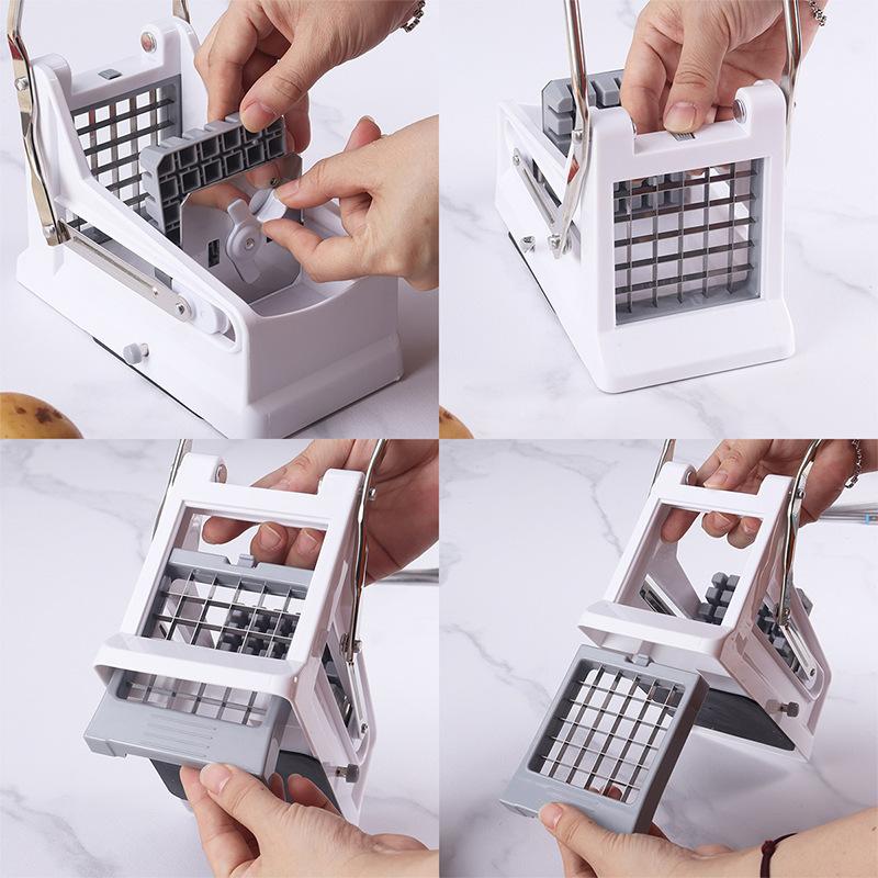 Manual Stainless Steel French Fry Cutter, Hand Push Potato Slicer, Kitchen Vegetable Strip Cutting Tool