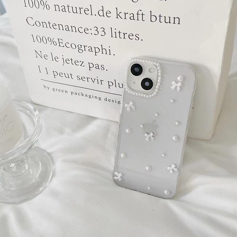 

Epoxy Pearl Bow 16 Transparent for Iphone15Plus Apple 17Promax Phone Case 13 Simple iPhone 7/8/SE 2020