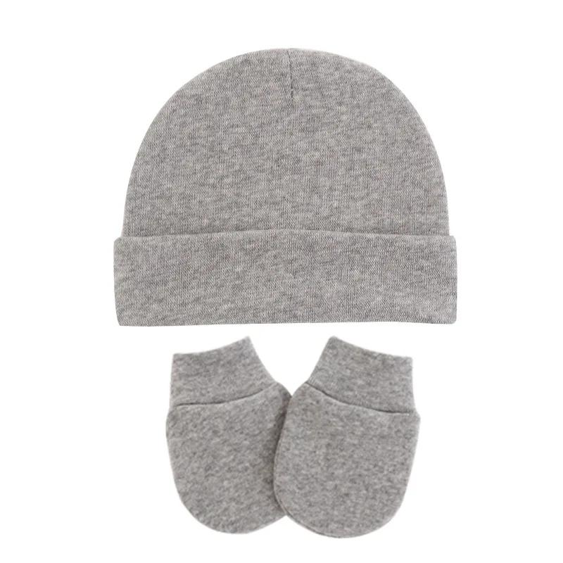 Autumn and Winter Newborn Baby Hat Anti-scratch Gloves Set Solid Color Hood Baby Hat Baby Supplies
