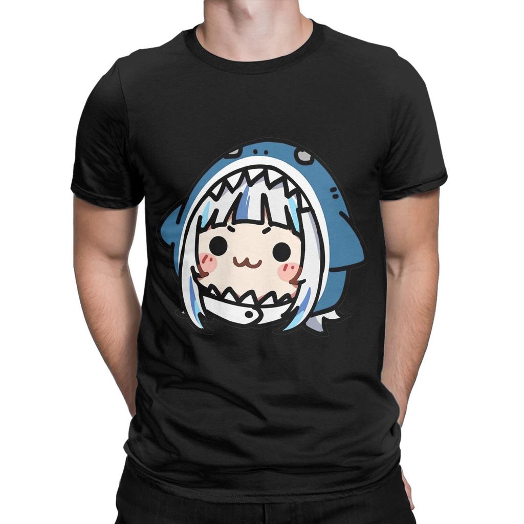Gawr Gura Chibi T Shirt Beach  Hip Hop T-Shirts Men Pure Cotton Comfortable Oversized Clothes Short-Sleeved Y2K Funny Tshirt
