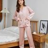 Wedding solid color pajamas cover long-sleeved air-conditioning clothes women's cardigan homewear casual double pocket set Korean version of premium