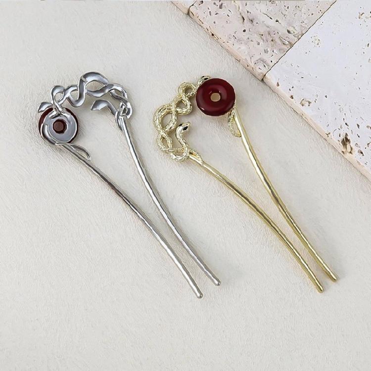 Exquisite Alloy Hair Stick Snake Hairpiece with Sparkling Snake for Evening Dinner Wear Photo Props