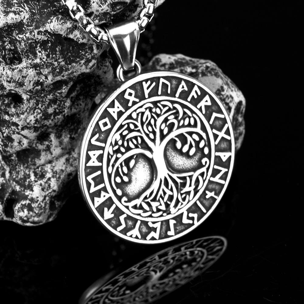 Viking Tree of Life Rune Pendant Necklace Stainless Steel Men's Personalized Jewelry