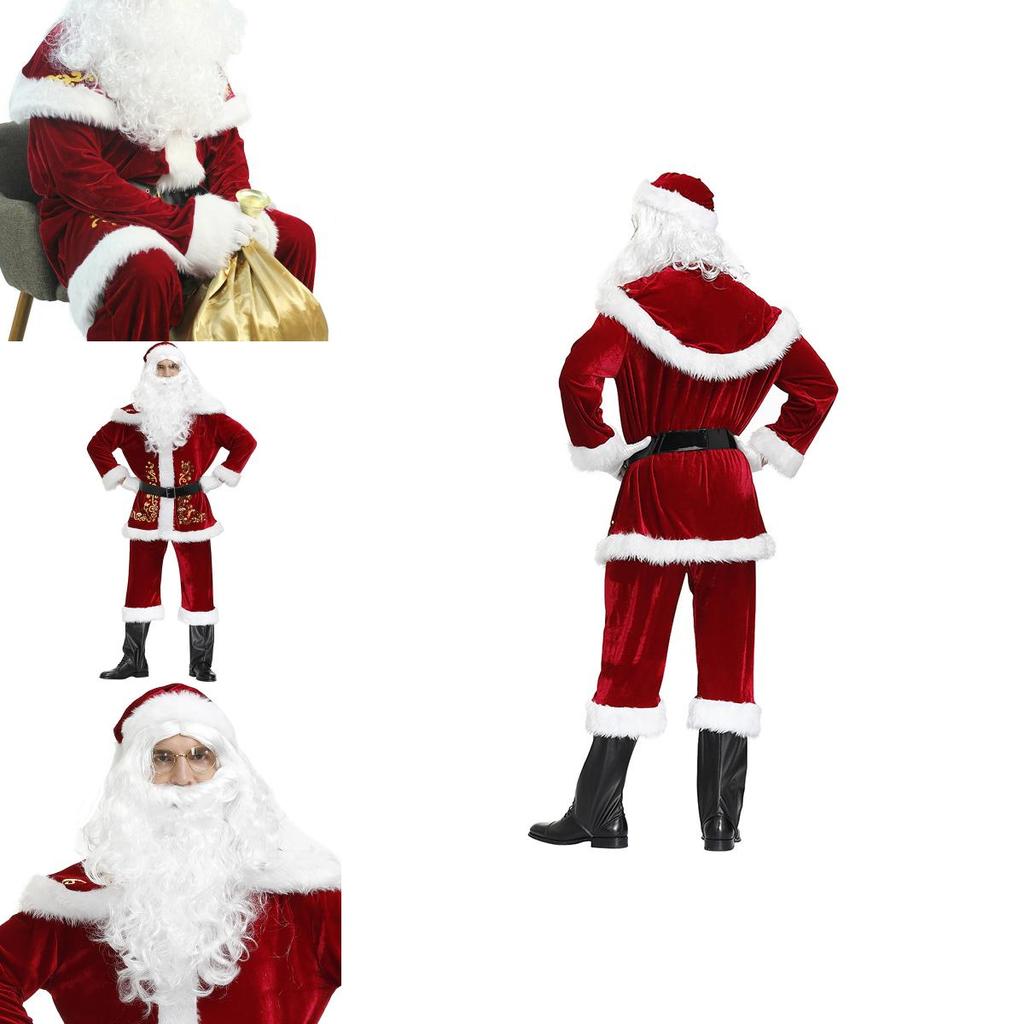 Elegant Plus Size Santa Claus Fancy Dress Outfit In Rich Wine Red Velvet Material