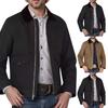 Men's Lapel Zipper Casual Jacket With Colorblock Collar And Large Pockets Long Sleeves