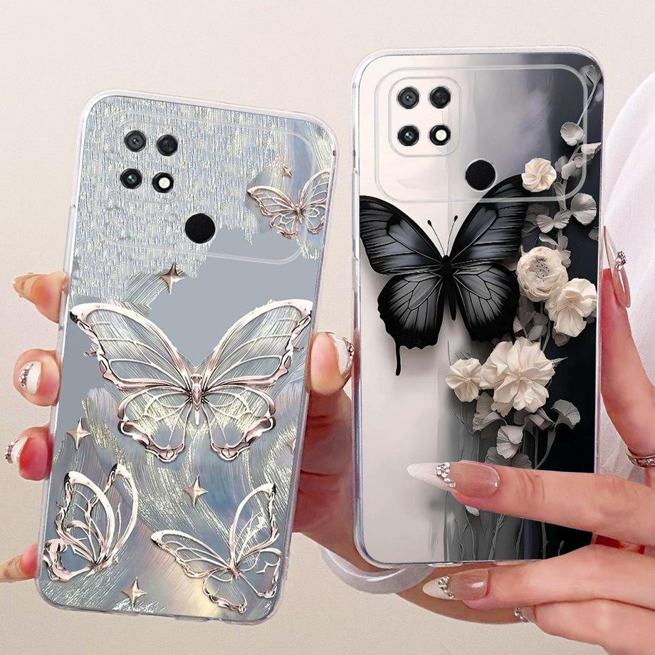 For Xiaomi Poco C40 C50 C51 Phone Case Luxury Flower Butterfly Cartoon Bow Pattern Back Cover Soft TPU Silicone Bumper Housing