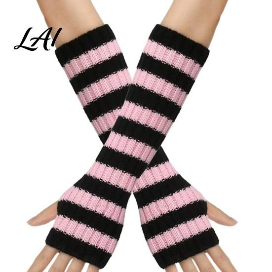 Fashionable Fall Arm Covers Striped Knitted Warmers for Women Fingerless Sleeves Soft Wrist Thermal Autumn Winter Fashion Accessories Girls