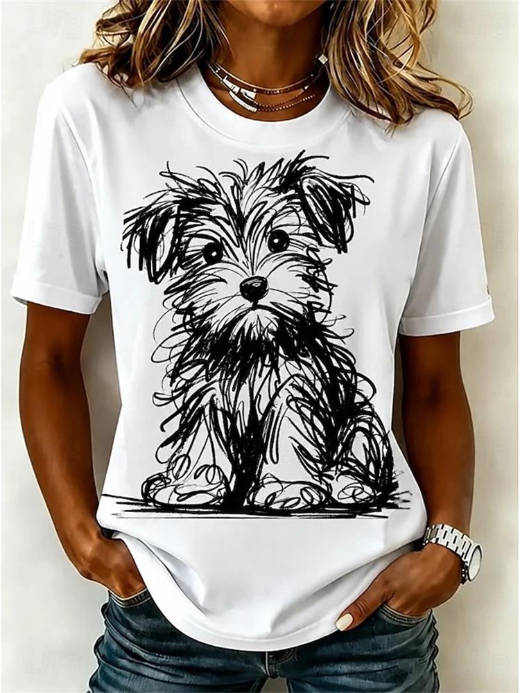 New Women's Streetwear Short-Sleeve T-Shirt Minimalist-Style Graffiti Pig Print Top Stylish and Comfortable Short-Sleeve Shirt