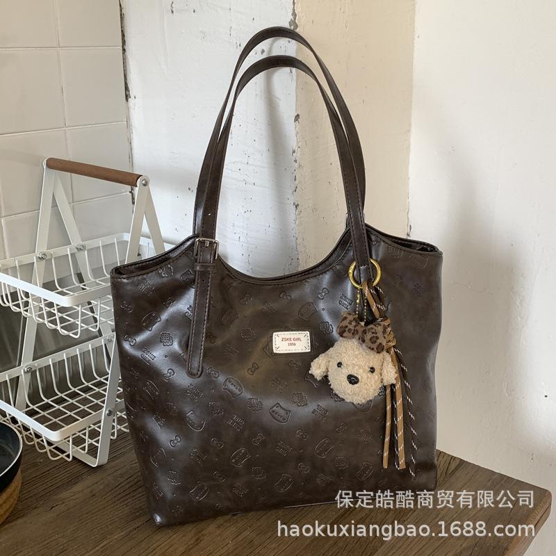 Simple retro Maillard brown bag women's 2025 new commuter large-capacity shoulder bag premium tote bag