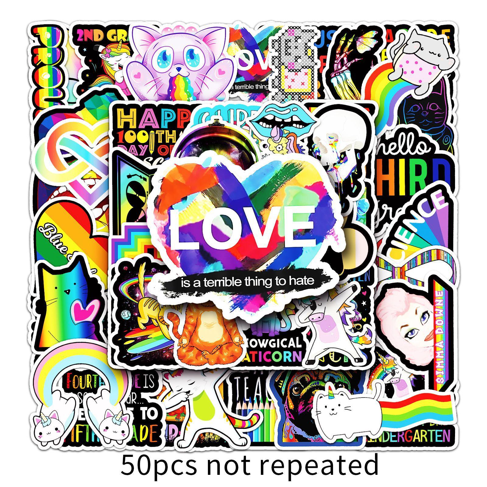 

50 картинок отдельных цветных наклеек из серии «Радуга», свежие граффити, чемодан, ноутбук, самокат, автомобиль, для украшения