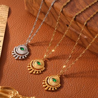 Retro Pendant Female Niche Design Necklace Eyes Inlaid Zircon Titanium Steel Gold-Plated Non-Fading Light Luxury Jewelry