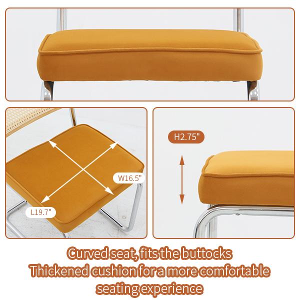 Set di 2 Sedie da Pranzo, Sedie Accento in Velluto e Rattan con Gambe Cromate, Sedie Moderne Mid-Century Design Breuer, Sedie da Pranzo Soggiorno Cucina