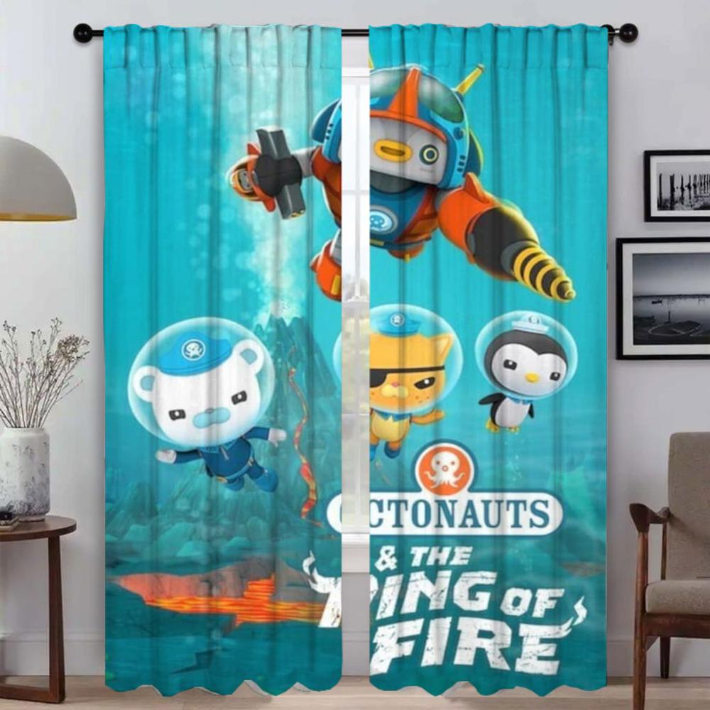 Kitchen Curtains 2 Pieces The Octonauts Shades Window Curtain for Room 2 Panel Home Interior Curtains Halloween Decoration Child