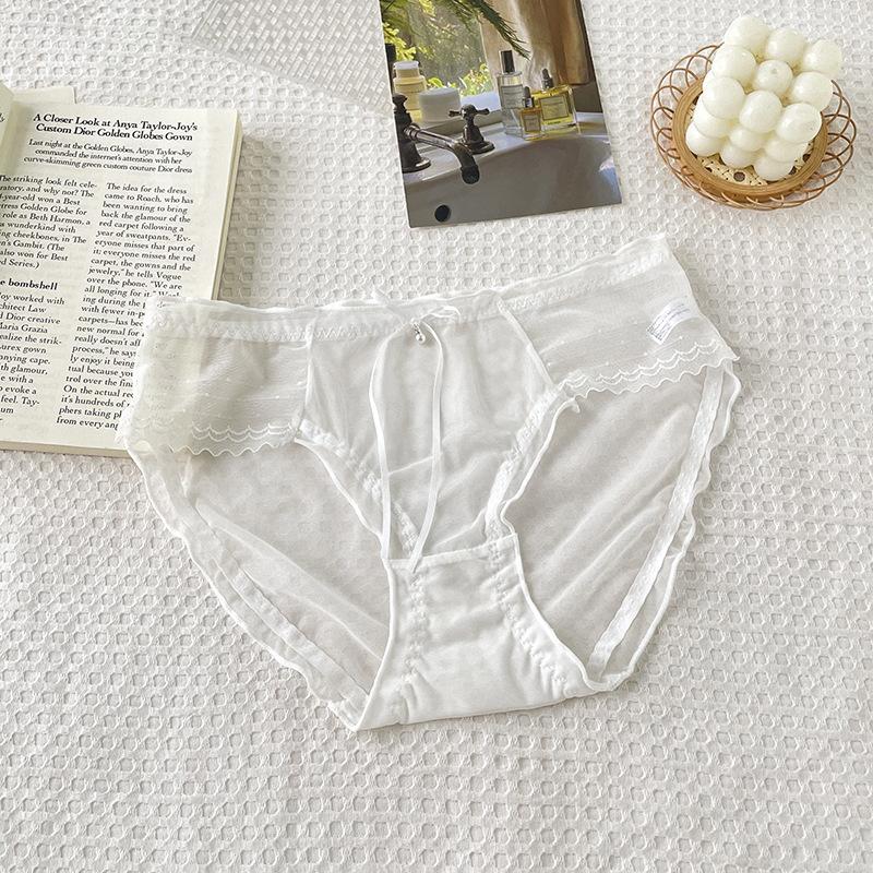 Girls White Lace Mesh Sexy Bow Waist Pure Wind Pure Cotton Crotch Briefs Underwear