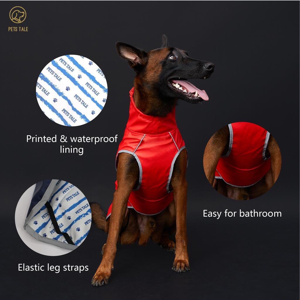 Wasserdichter Hunde-Regenmantel mit Reflektorstreifen und verstellbarer Kapuze - Rot, Gelb, Marineblau