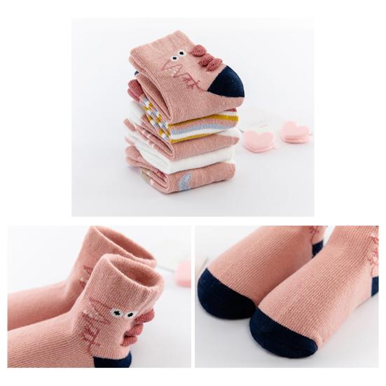 5 Paar Jungen Mädchen Cartoon Dinosaurier Hirsch Streifen elastische atmungsaktive Baumwollsocken