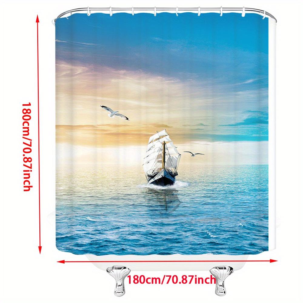 1pc Sailboat at Sunset Shower Curtain - Tranquil Turquoise Ocean, Peaceful Sky, Polyester, Coastal Bathroom Decor