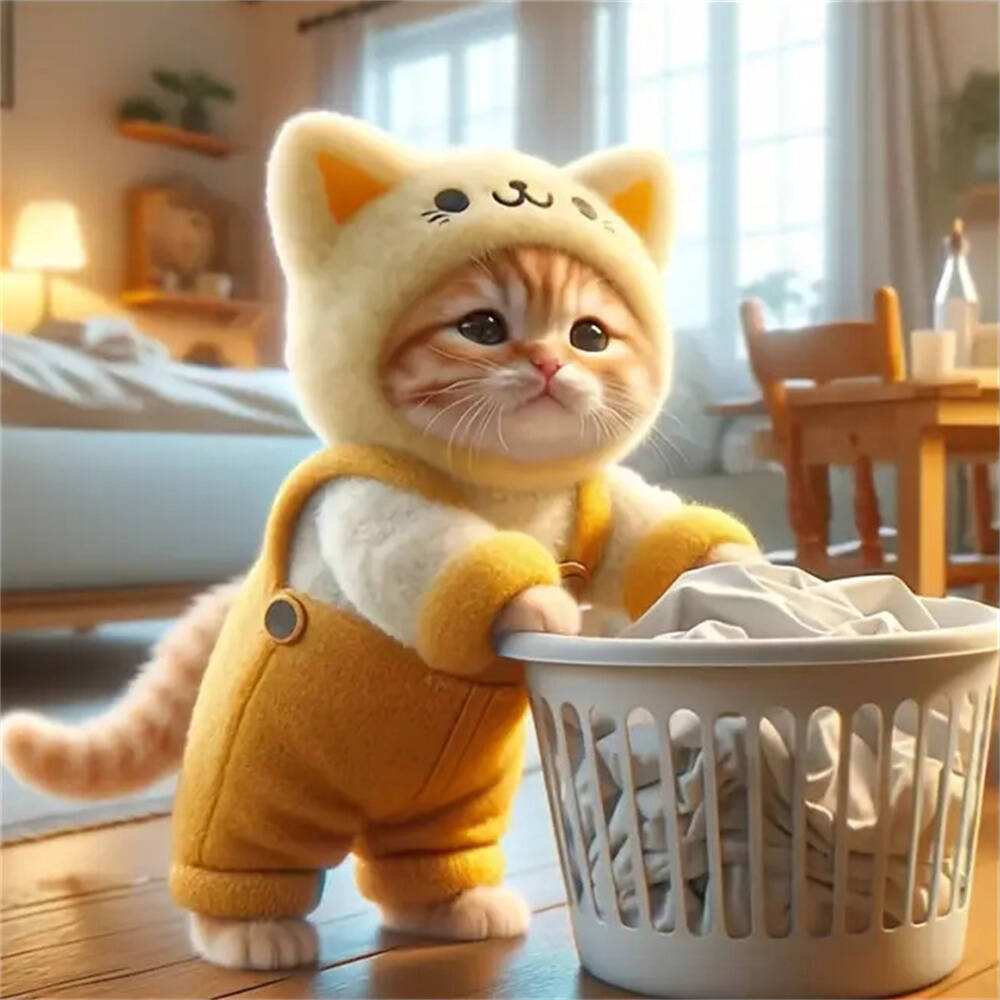 Diamond Painting New Round Rhinestones Cat Animal Housework Full Round Diamond Mosaic Wall Decor Living Room