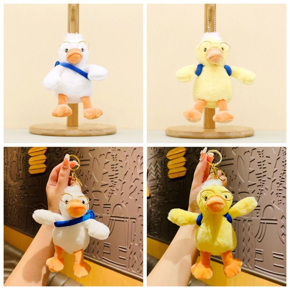 PP Cotton Glasses Duck Plush Keychain Fluffy Plush Doll Pendant Yellow Duck Plush Keyring Unisex