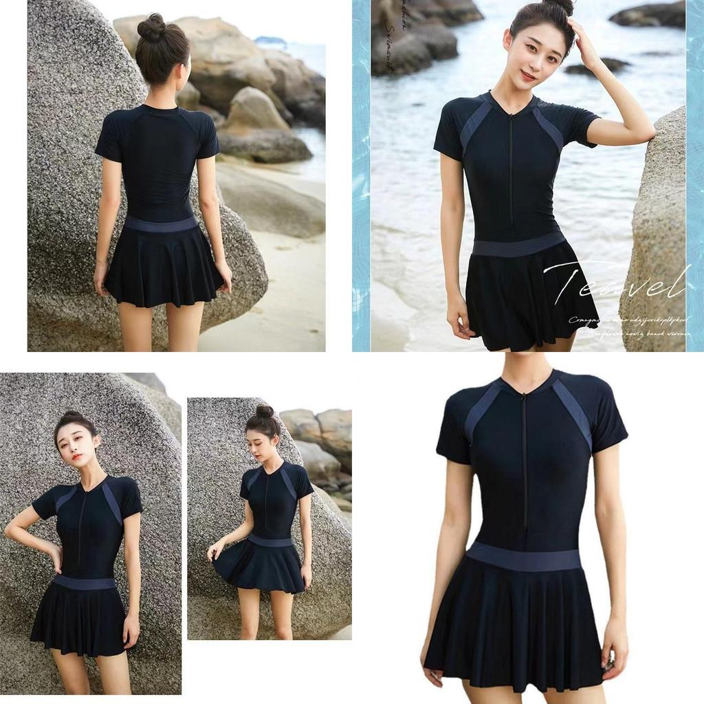 Summer Pool Dress With Collared Splicing Pattern For Beach Vacation And Yoga Practice