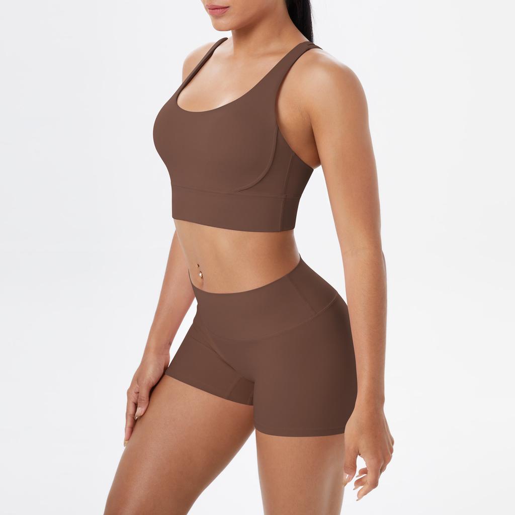 Nude Brushed Cross Back Bra, Casual Sports, Hip Lifting Shorts, Fitness Yoga Suit Two-piece Set