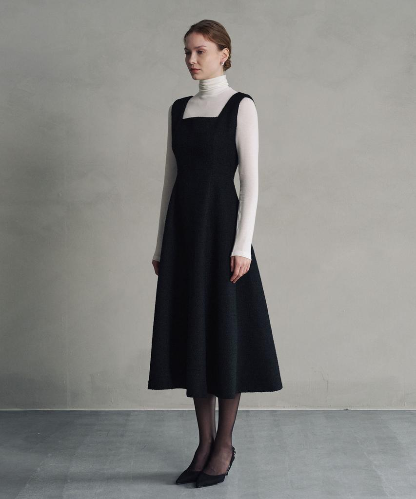 Marot Wool Tweed Voluminous Long Dress_Black