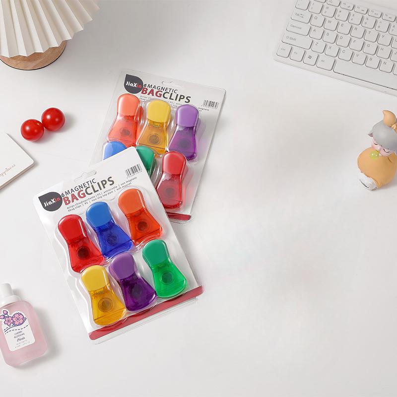 6 STK Forseglingsmaskin Bærbar magnetisk sugemat og snacks plastposeforseglingsmaskin hurtigåpningsposeklips