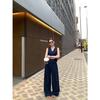 Vintage Chic Set: V-Neck Vest & Wide-Leg Pants, Two-Piece Ensemble