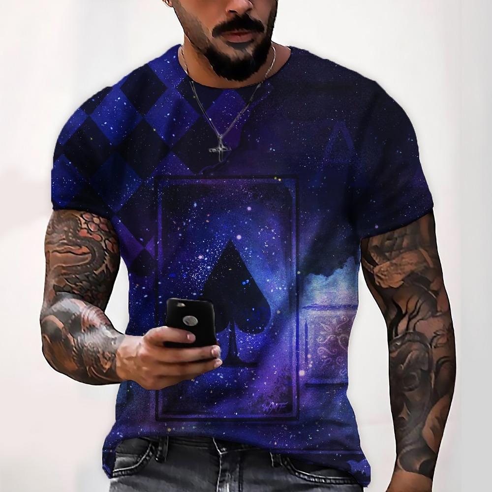 Men's Graphic Plaid / Check Poker Shirt T Shirt Tee Distressed T Shirt Short Sleeve T shirt 3D