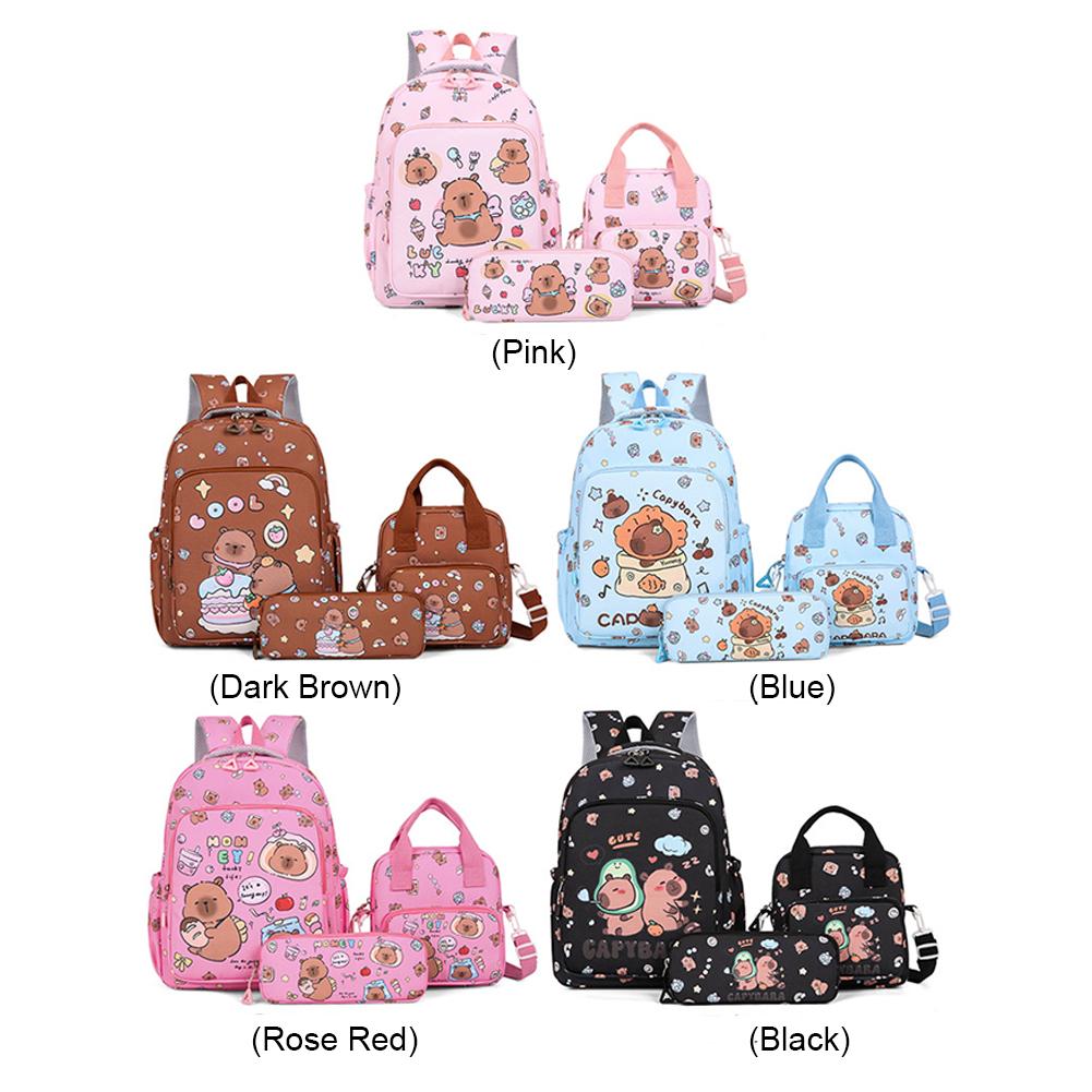 3PCS Set Capybara School Bags for Girls Primary Schoolbag Cartoon Backpack Set Rucksack Bagpack Kids Cute Children Book Bags