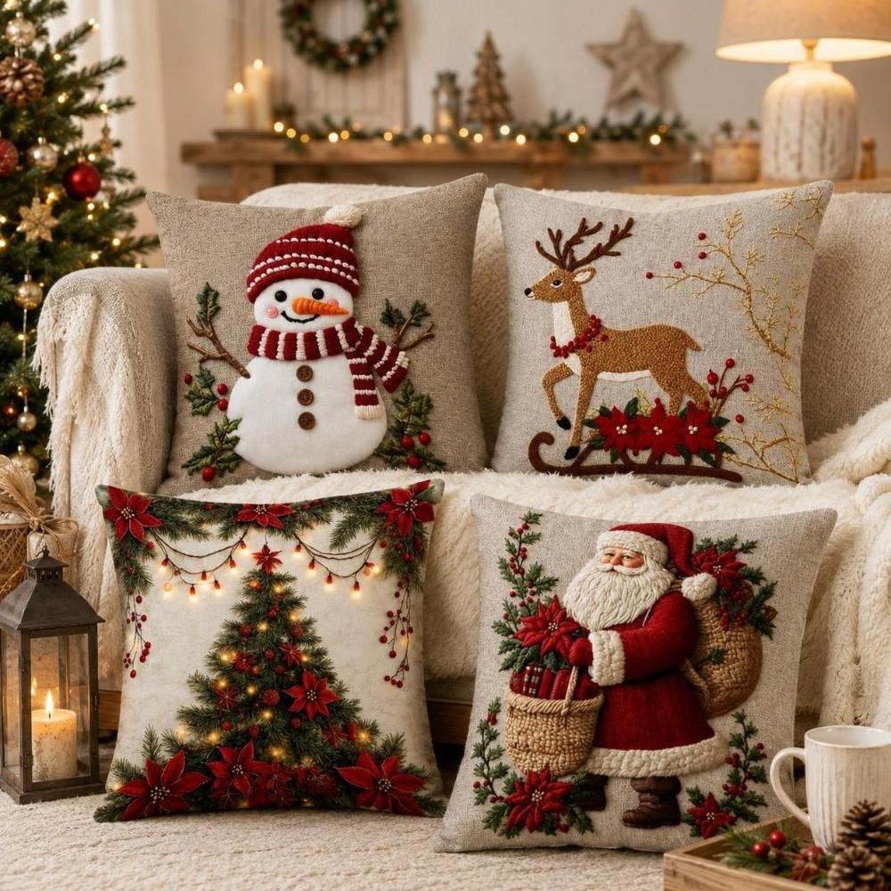 Soft Throw Cushion Case 2D Printed Snowman Pillow Cover Christmas Pillow Covers  Living Room