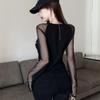 Women Mesh Transparent T-shirts Black Sexy Girls Y2K Tees Long Sleeve Deep V Fashion Lady Club Party Wear