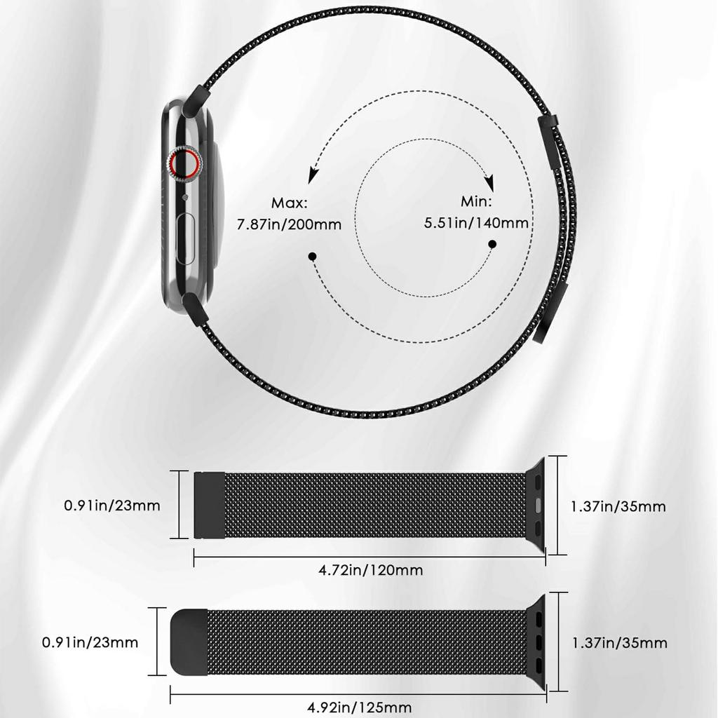 Black Metal Strap for Apple Watch Series 10 9 8 7 SE 6 5 4 3 2 1 42mm 41mm 40mm 38mm Magnetic Closure Milanese Watch Band