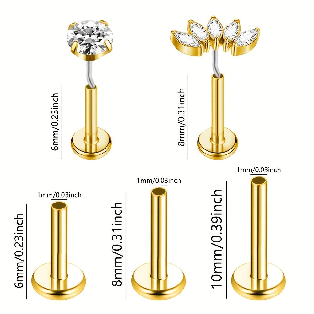 5Pcs Gold Stainless Steel Piercing Rods Set for Lip Ear Nose Studs Unisex Body Jewelry