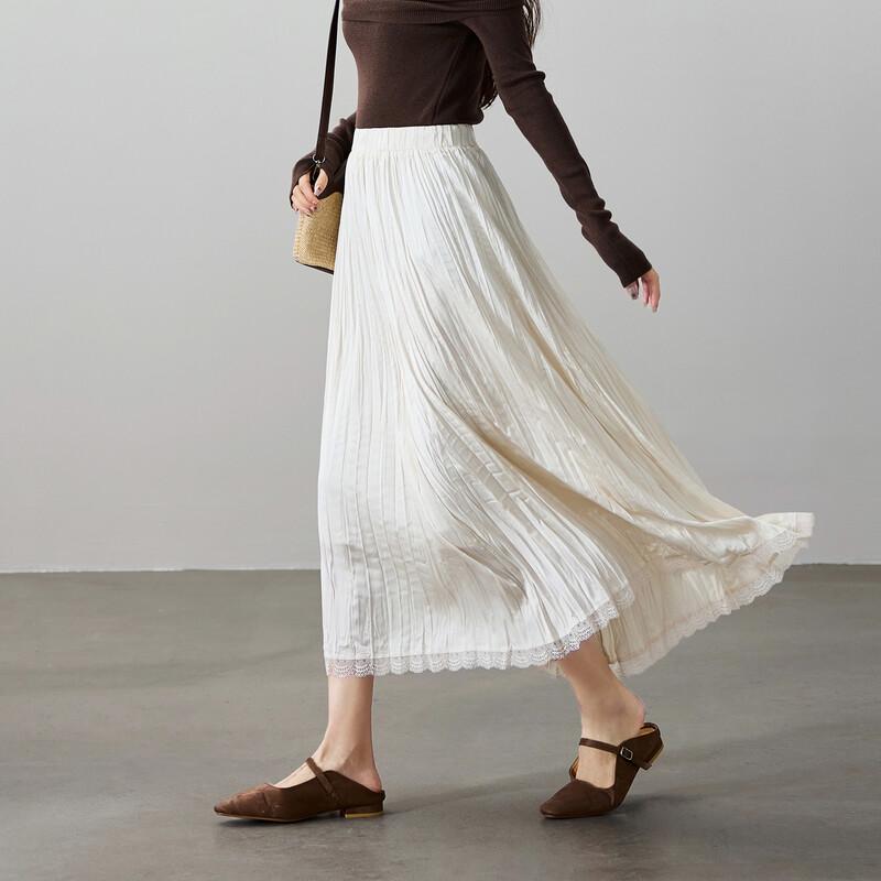 SOFSIL Women s A-Line Pleated Lace Patchwork Skirt 28/L
